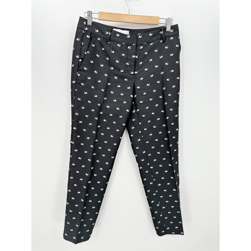 RSVP by Talbots Black Swan Print Dress Pants Straight Leg Women Size 10 F16